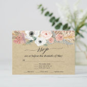 Witte bloemige Boho Pampas Gras Tropische Palm RSV RSVP Kaartje (Staand voorkant)