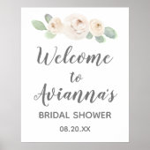Witte bloemige botanische bruidsdouche welkomstbor poster (Voorkant)