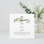 Witte bloemige bruidsfeest uitnodiging Z/W vierkan (Staand voorkant)