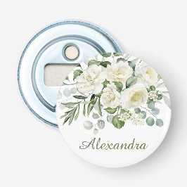 Witte bloemige bruidsmeisje cadeau button flesopener