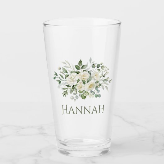 Witte bloemige bruidsmeisje cadeau glas (Voorkant)