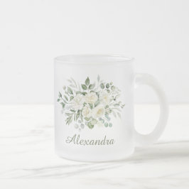 Witte bloemige bruidsmeisje cadeau matglas koffiemok