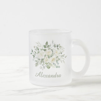 Witte bloemige bruidsmeisje cadeau matglas koffiemok