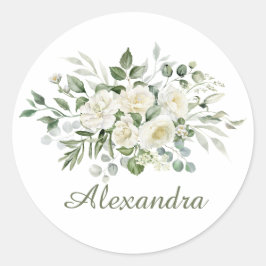 Witte bloemige bruidsmeisje cadeau ronde sticker