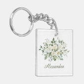 Witte bloemige bruidsmeisje cadeau sleutelhanger (Voorkant Links)