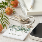 Witte bloemige bruidsmeisje cadeau sleutelhanger (Voorkant Rechts)