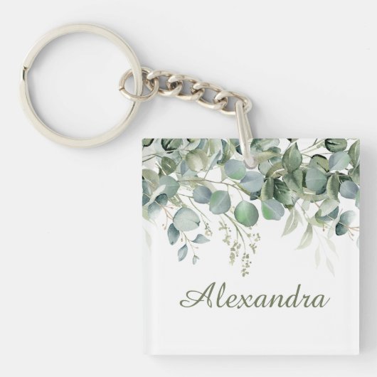 Witte bloemige bruidsmeisje cadeau sleutelhanger (voorkant)