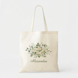 Witte bloemige bruidsmeisje cadeau tote bag