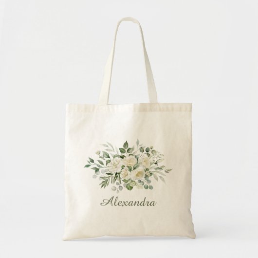 Witte bloemige bruidsmeisje cadeau tote bag (Voorkant)