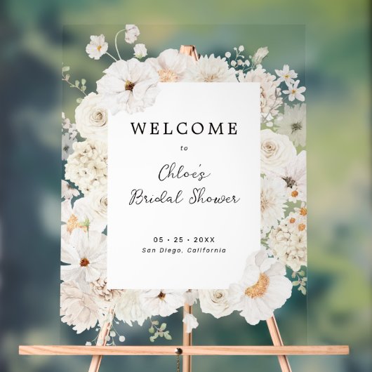 Witte bloemige bruidsontbijt welkom acryl bord (Neutraal)