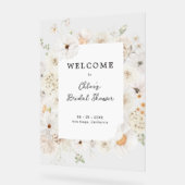 Witte bloemige bruidsontbijt welkom acryl bord (Hoek)