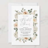 Witte bloemige bruidsuitnodiging voor bruidsfeest  kaart (Voorkant)