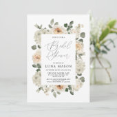Witte bloemige bruidsuitnodiging voor bruidsfeest  kaart (Staand voorkant)