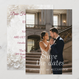 Witte Bloemige Bruiloft Elegante Foto Bewaar de Save The Date