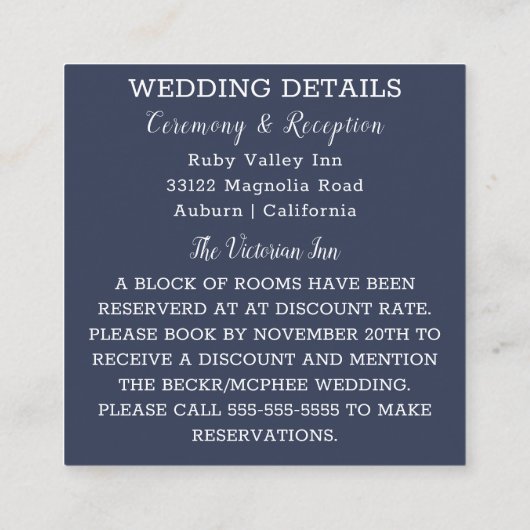 Witte bloemige bruiloft informatiekaartje (Achterkant)