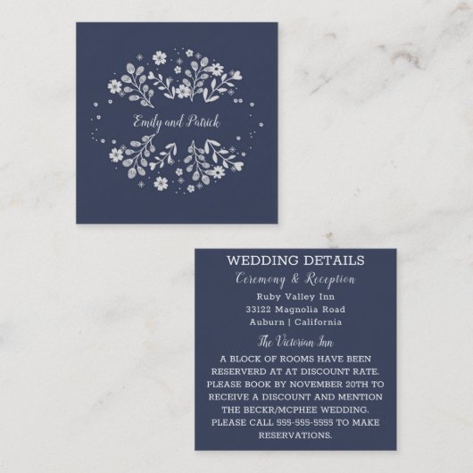 Witte bloemige bruiloft informatiekaartje (Voorkant / Achterkant)