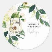 Witte bloemige bruiloftsdans thank you ronde sticker (Voorkant)