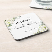 Witte bloemige bruiloftsdouche coaster bier onderzetter (Linkerzijde)