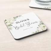 Witte bloemige bruiloftsdouche coaster bier onderzetter (Linkerzijde)