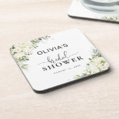 Witte bloemige bruiloftsdouche coaster bier onderzetter (Linkerzijde)