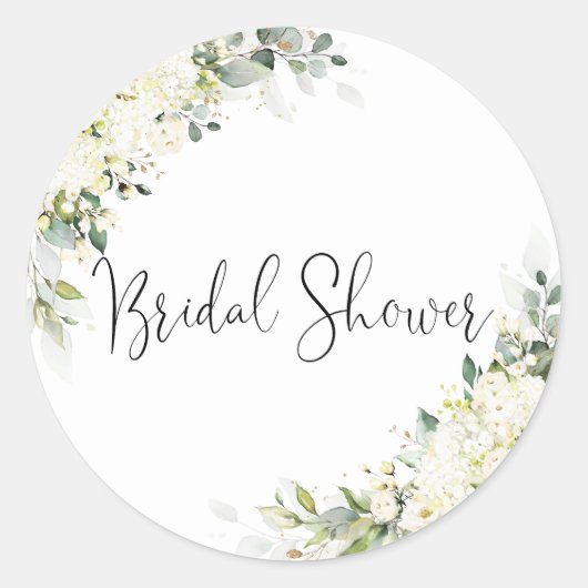 Witte bloemige bruiloftsshower klassieke ronde sti sticker (Voorkant)