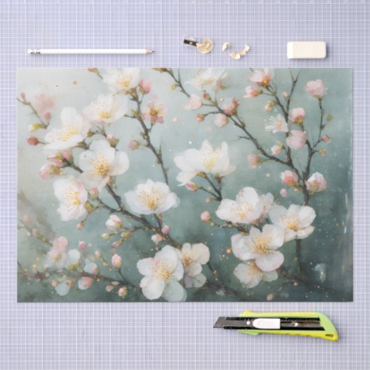 Witte bloemige brunch aquarel tissuepapier (Craft)