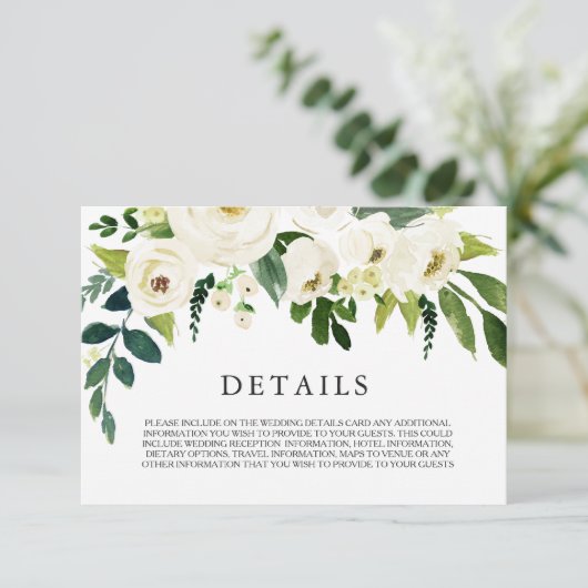 Witte bloemige crèmekleurige prachtige trouwdetail kaart (Staand voorkant)