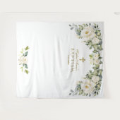 Witte bloemige doopmeisje fotohokje prop met charm wandkleed (Voorkant (horizontaal))