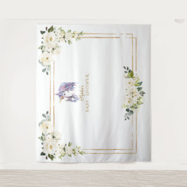 Witte Bloemige Eenhoorn Fotohokje Baby Shower Wandkleed