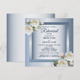 Witte Bloemige Elegante Blauwgrijze Oefendiner Kaart