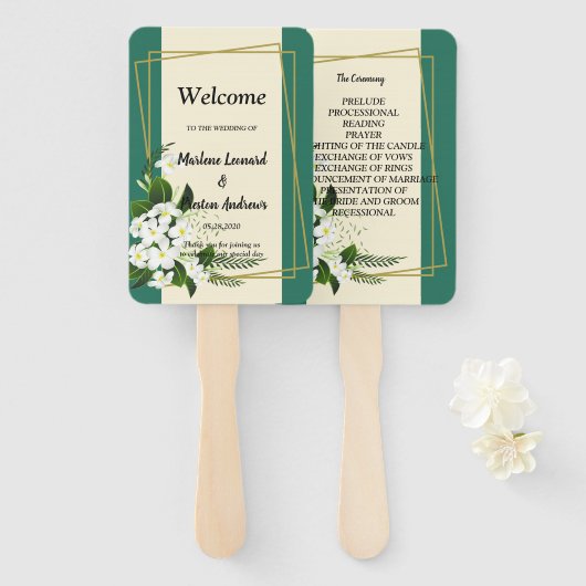 witte bloemige elegante geometrische wigWedding Pr Handwaaier (Voorkant en achterkant)