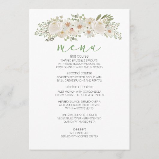 Witte Bloemige Elegante Romantische Trouwmenu Menu (Voorkant)