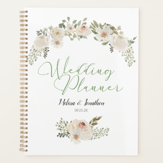 Witte Bloemige Elegante Romantische Trouwplanner Planner (Voorkant)