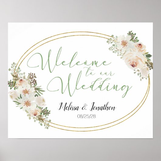 Witte Bloemige Elegante Romantische Trouwposter Poster (Voorkant)