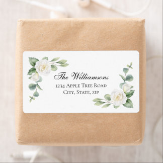 Witte bloemige elegante trouwadres retourlabels etiket
