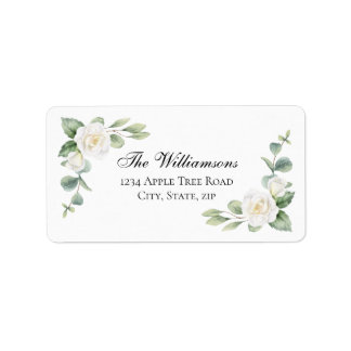 Witte bloemige elegante trouwadres retourlabels etiket