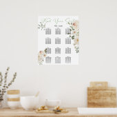 Witte Bloemige Elegante Trouwzaalstoelindeling Poster (Keuken)