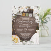 Witte Bloemige Elegante Westerse Charro Quinceaner Kaart (Staand voorkant)