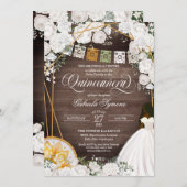 Witte Bloemige Elegante Westerse Charro Quinceaner Kaart (Voorkant / Achterkant)