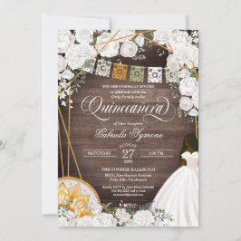 Witte Bloemige Elegante Westerse Charro Quinceaner Kaart