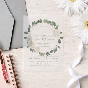 Witte Bloemige Eucalyptus Botanische Groene Huweli Vellum Uitnodigingen