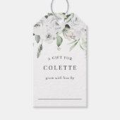 Witte bloemige Eucalyptus Bruiloftsfeest Display Cadeaulabel (Voorkant)