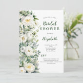 Witte bloemige Eucalyptus groen bruiloftsfeest Kaart (Staand voorkant)
