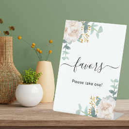 Witte bloemige eucalyptus groen favorieten bord reclamebord met voetstuk