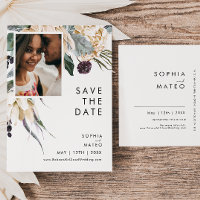 Witte Bloemige Foto Save The Date Ansichtkaart