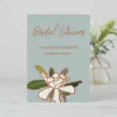 Witte bloemige Gardenia Eenvoudige bruidsdouche Folie Uitnodiging (Staand Voorkant)