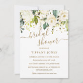 Witte bloemige gouden confetti bruidsdouche kaart (Voorkant)