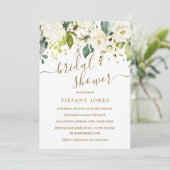 Witte bloemige gouden confetti bruidsdouche kaart (Staand voorkant)