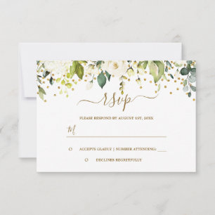 Witte bloemige gouden confetti bruidsdouche RSVP kaartje