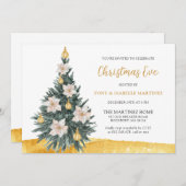 Witte bloemige gouden kerstboomornament feest kaart (Voorkant / Achterkant)